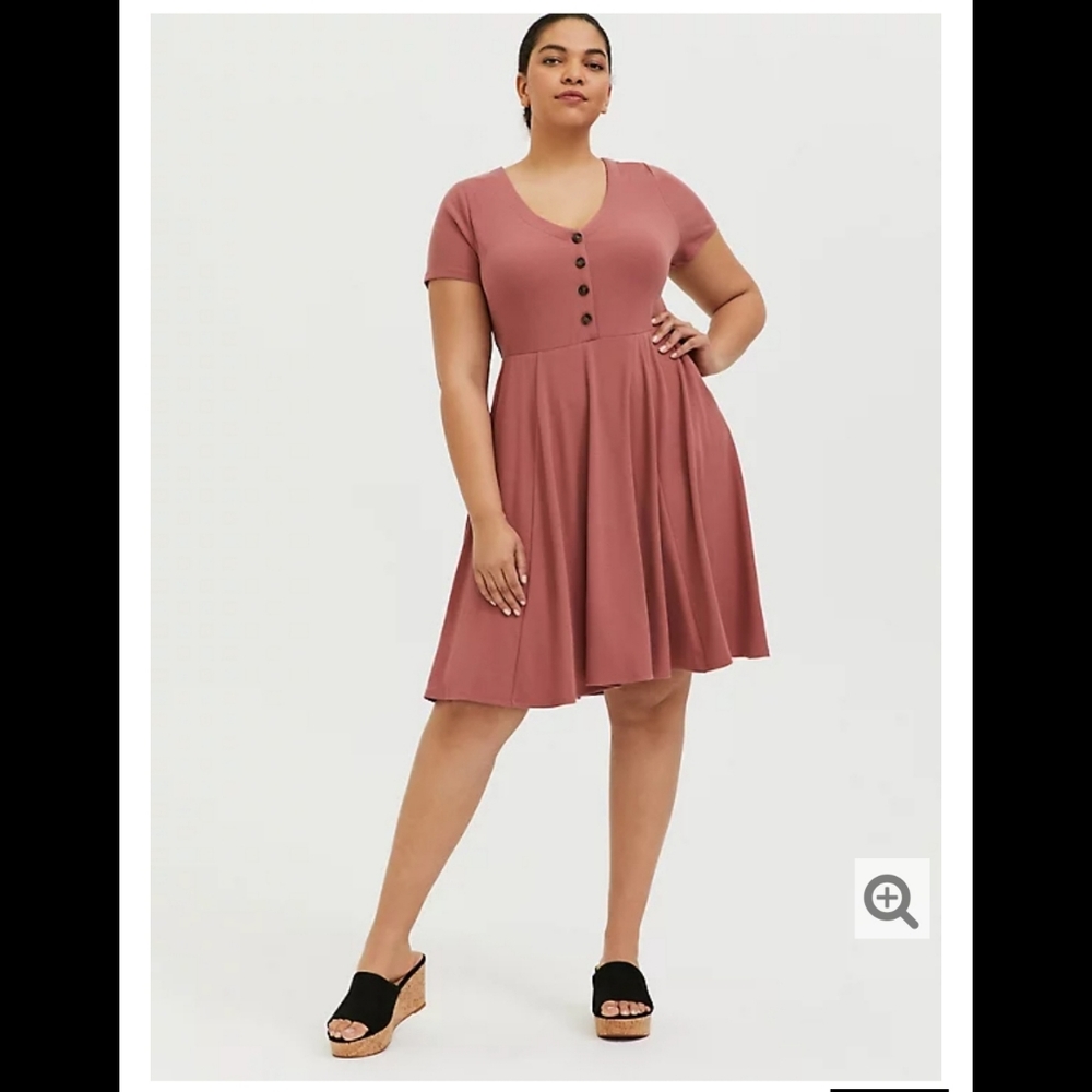 Torrid Dusty Rose Rib Button Down Skater Dress